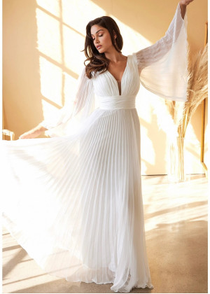 Ivory Pleated Chiffon V Open Back Wedding Dress Ivory Pleated Chiffon V Open Back Wedding Dress